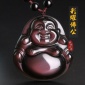 天然黑曜石彌勒佛玉吊墜 彩曜石笑佛佛公玉掛件 精品禮品加工直批