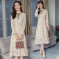2019春裝新款女裝復(fù)古裙子蕾絲連衣裙過(guò)膝長(zhǎng)裙